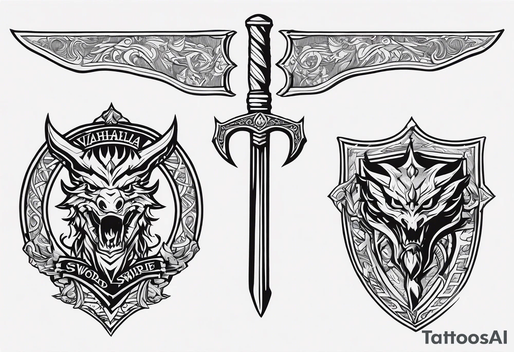 Valhalla sword shield dragon axe valkyrie tattoo idea
