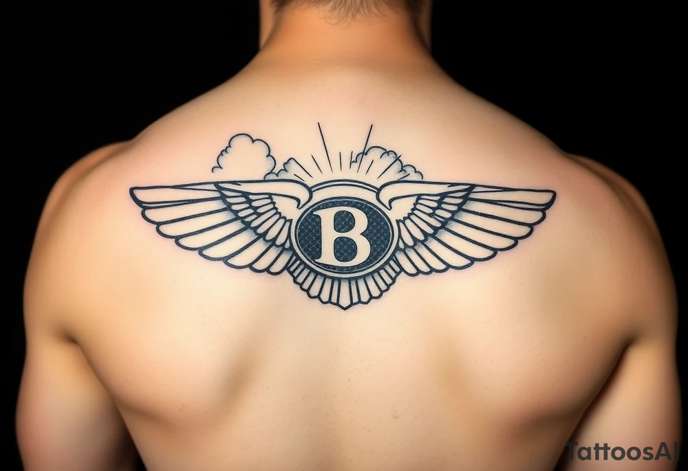 The Bentley symbol.with clouds in the background rays of light through sky tattoo idea