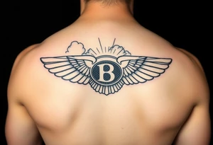 The Bentley symbol.with clouds in the background rays of light through sky tattoo idea