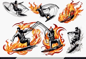 Man doing Kitesurfing tricks in fire tattoo idea