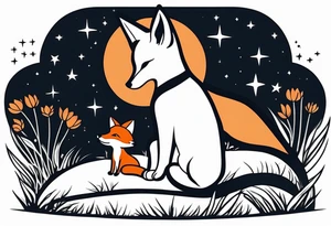 sitting from behind looking at the stars, a little girl and a fox sitting in the grass tattoo idea