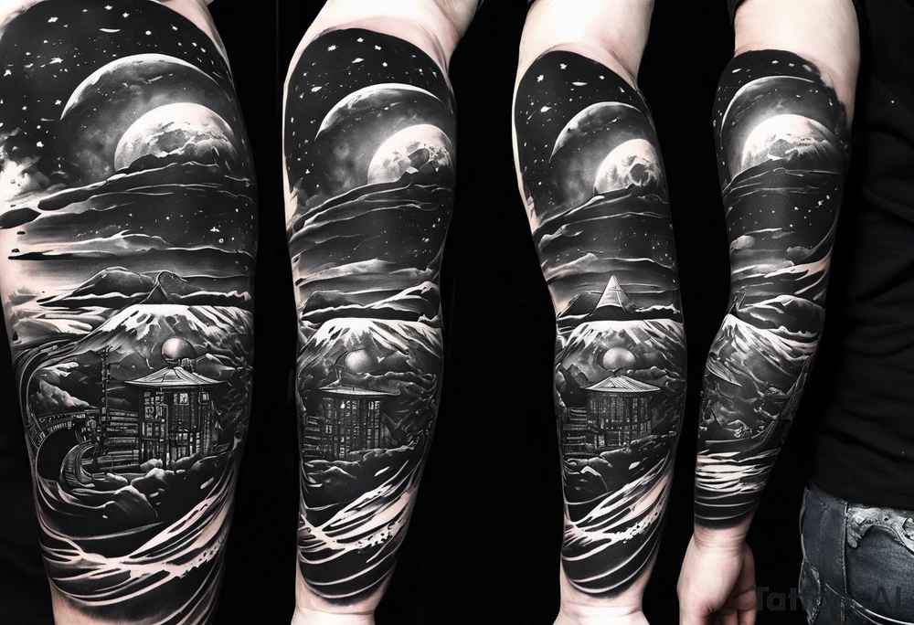 Interstellar tattoo showcasing struggle and success on right hand tattoo idea