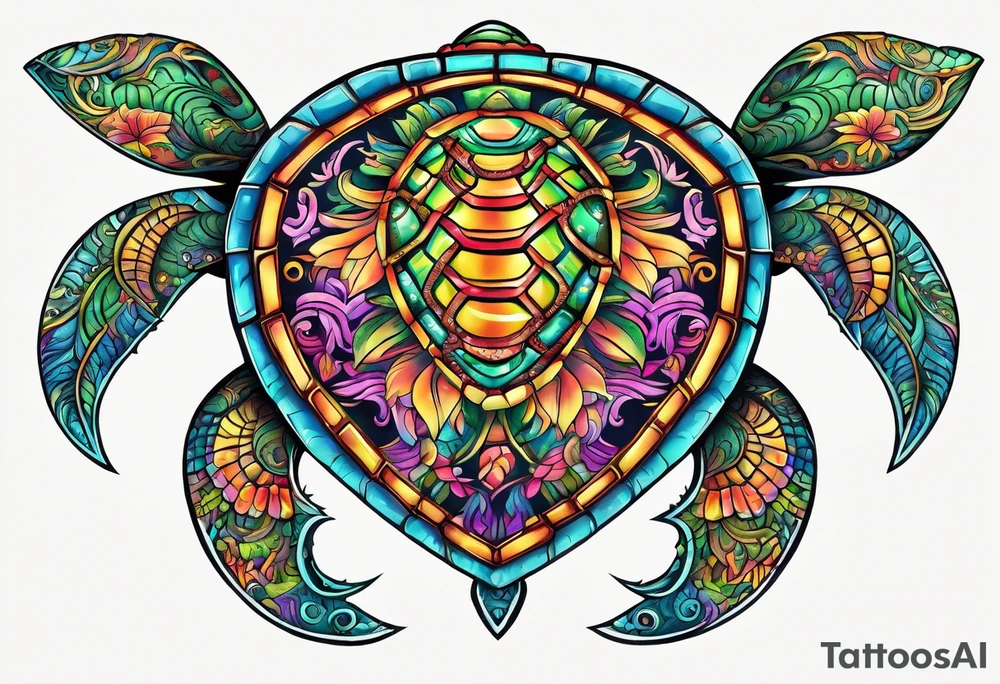 tropical psychedelic turtle's back, top down view, as seen from above tattoo idea