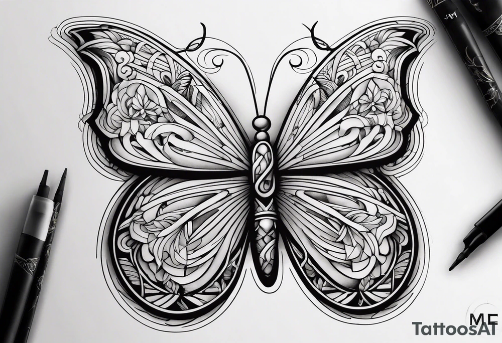Create a Fine Line tattoo made out of three letter M’s and very pretty maybe a butterfly tattoo idea