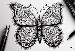Create a Fine Line tattoo made out of three letter M’s and very pretty maybe a butterfly tattoo idea