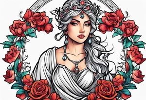 Goddess of justice with flowers tattoo idea