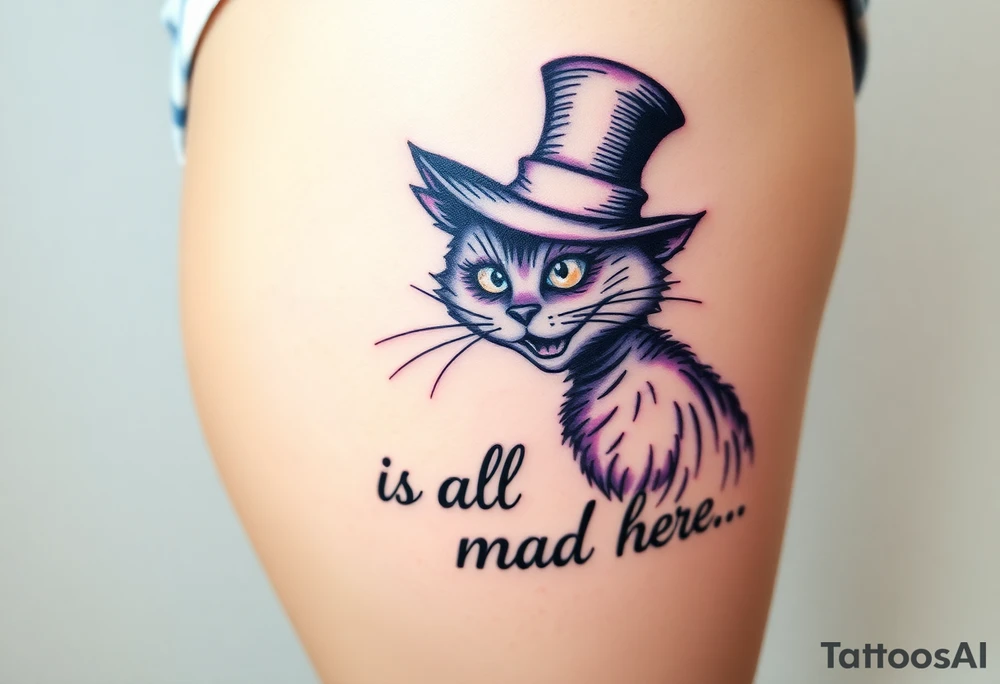 Cheshire cat, Alice in Wonderland,  we are all mad here, top hat tattoo idea