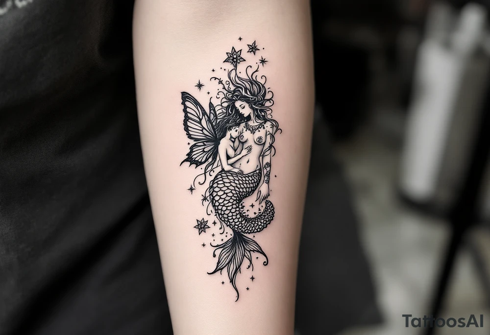 mermaid and fairy small tattoo idea