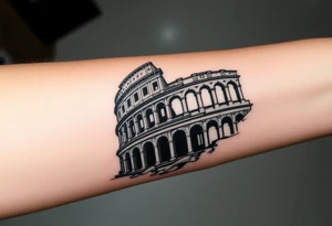 Imaginez un tatouage ou ont peut voir des éléments architecturaux de Rome, comme le Colisée, un gladiateur tattoo idea