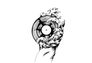 flat vinyl record with waves crashing on top of it tattoo idea