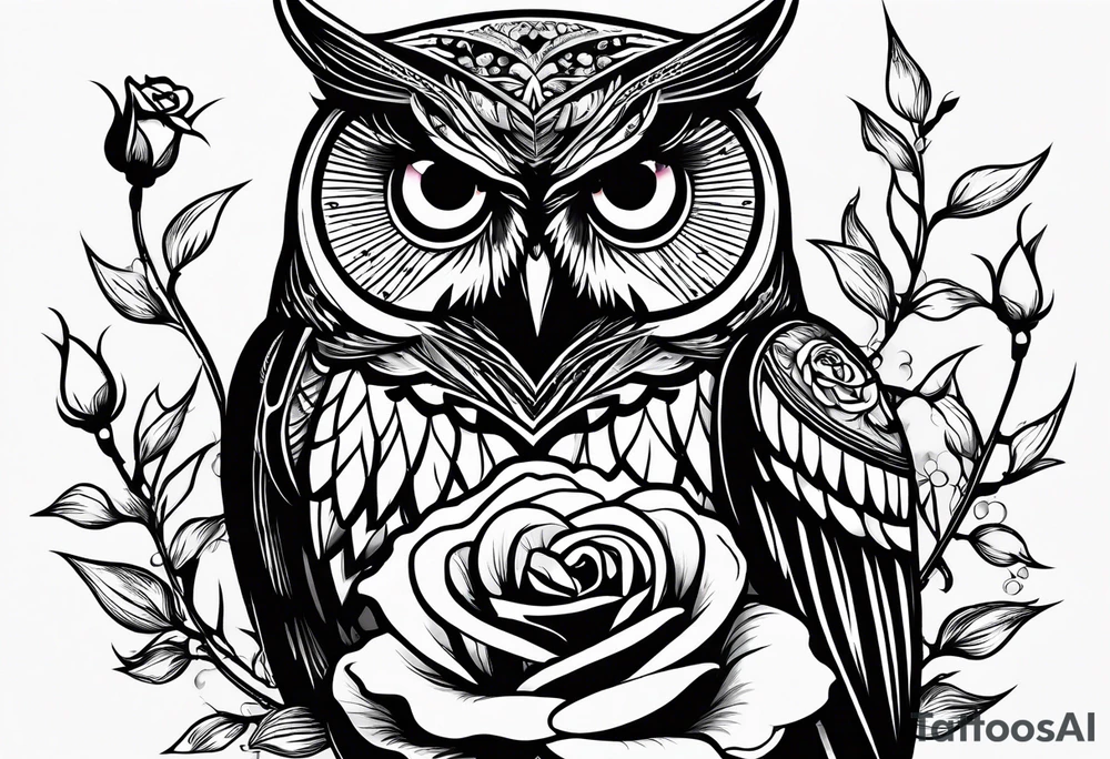 An owl, a rose, “but the greatest of these is love” tattoo idea