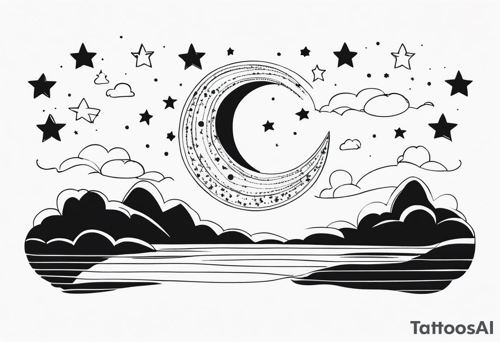 Moon phases stars clouds tattoo idea