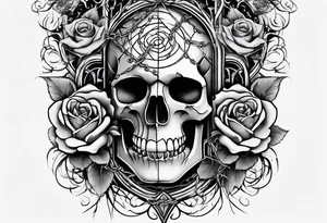 tattoo fool sleeve, old broken gothic home, broken sword, tree roots break out of the chains, roses tattoo idea