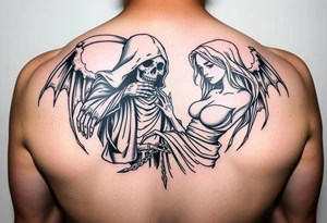 Grim reaper protecting woman tattoo idea