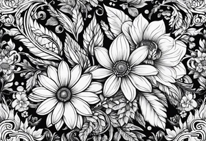 Russian folklore design with flowers native to Omsk and birch trees tattoo idea