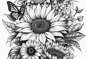Sunflower and butterfly leg sleeve tattoo idea