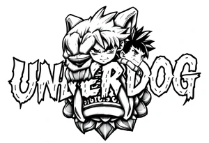 the word underdog in a with 3 anime characters
Ippo and Naruto and son Goku tattoo idea