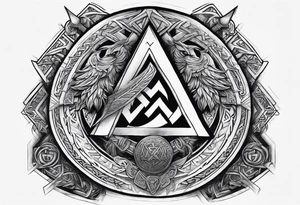 Valhalla sword shield  axe Valknut stairs tattoo idea