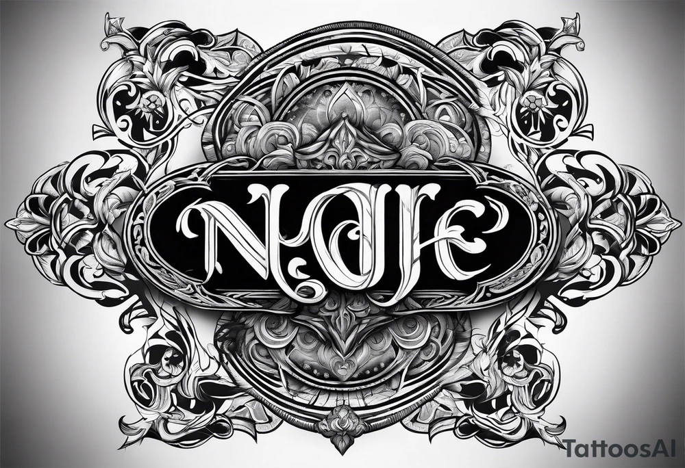 NAJE in edwardian script surrounded by symmetrical smoke tattoo idea NAJE in edwardian script surrounded by symmetrical smoke tattoo idea