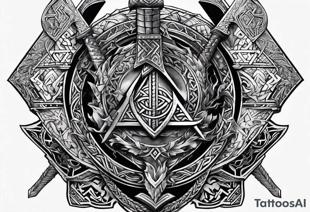 Valhalla valknut sword axe Dragon tattoo idea