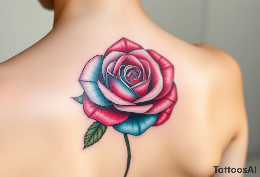 a rose with 3 colors, ruby as the base, aquamarine as the next layer and pink as the middle tattoo idea