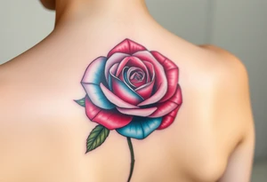 a rose with 3 colors, ruby as the base, aquamarine as the next layer and pink as the middle tattoo idea