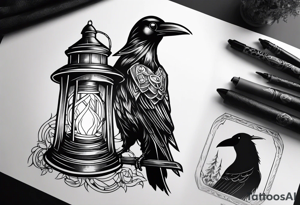 plague doctor, lantern, fire, raven tattoo idea