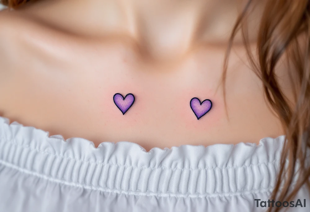 Matching tiny hearts shaded in lavender, placed delicately on each collarbone. tattoo idea