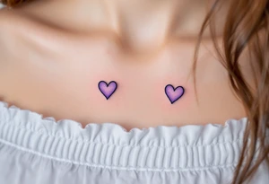 Matching tiny hearts shaded in lavender, placed delicately on each collarbone. tattoo idea