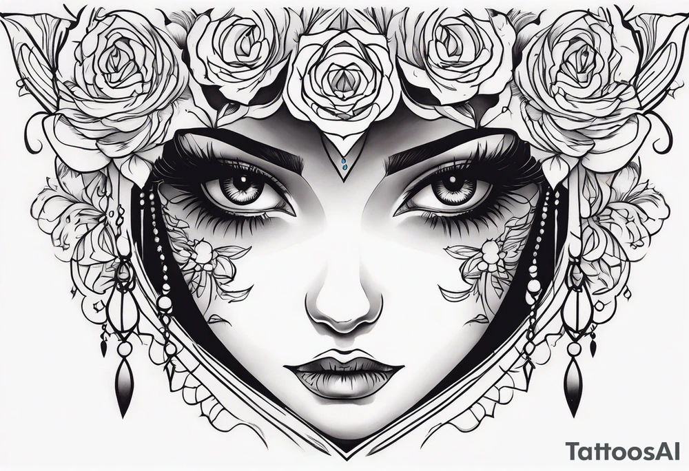 Sad girl Gothic eyes rolled back tattoo idea