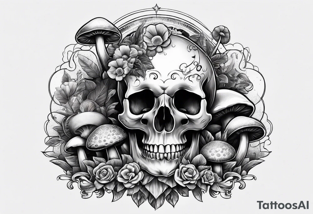 Skull magic mushrooms tattoo idea