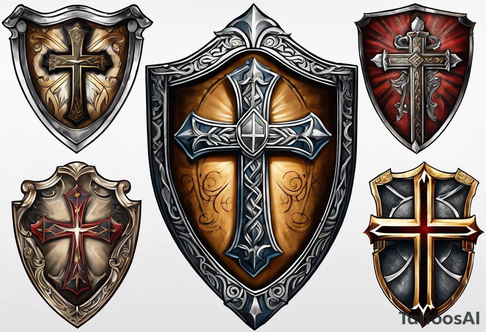 shield with the cross of Christ tattoo idea