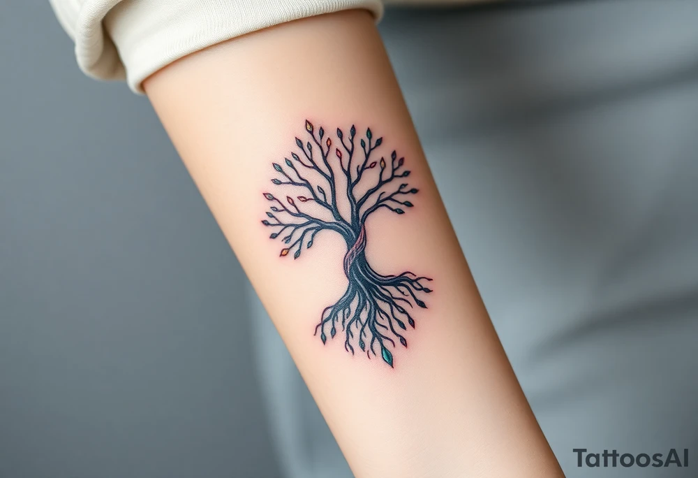 mystical tree of life with cosmic roots and celestial branches tattoo idea