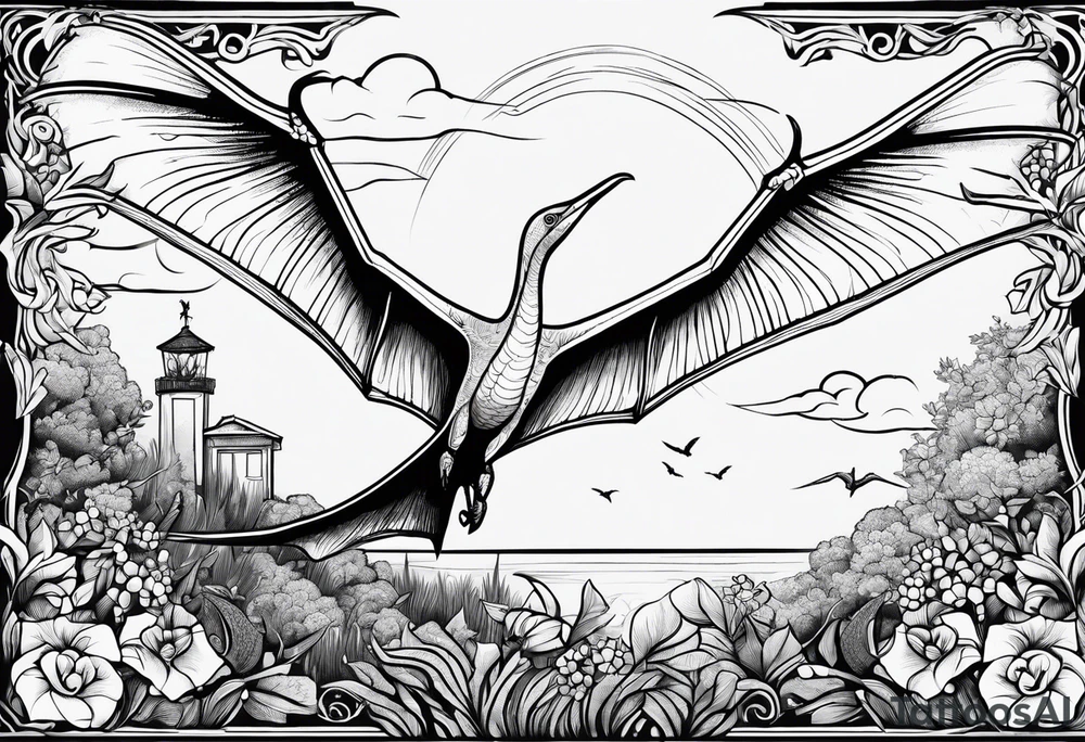 Pterodactyl in a garden tattoo idea