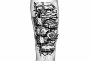 England USA Iceland Italy Spain Turkey France Hungary flags inside forearm tattoo idea