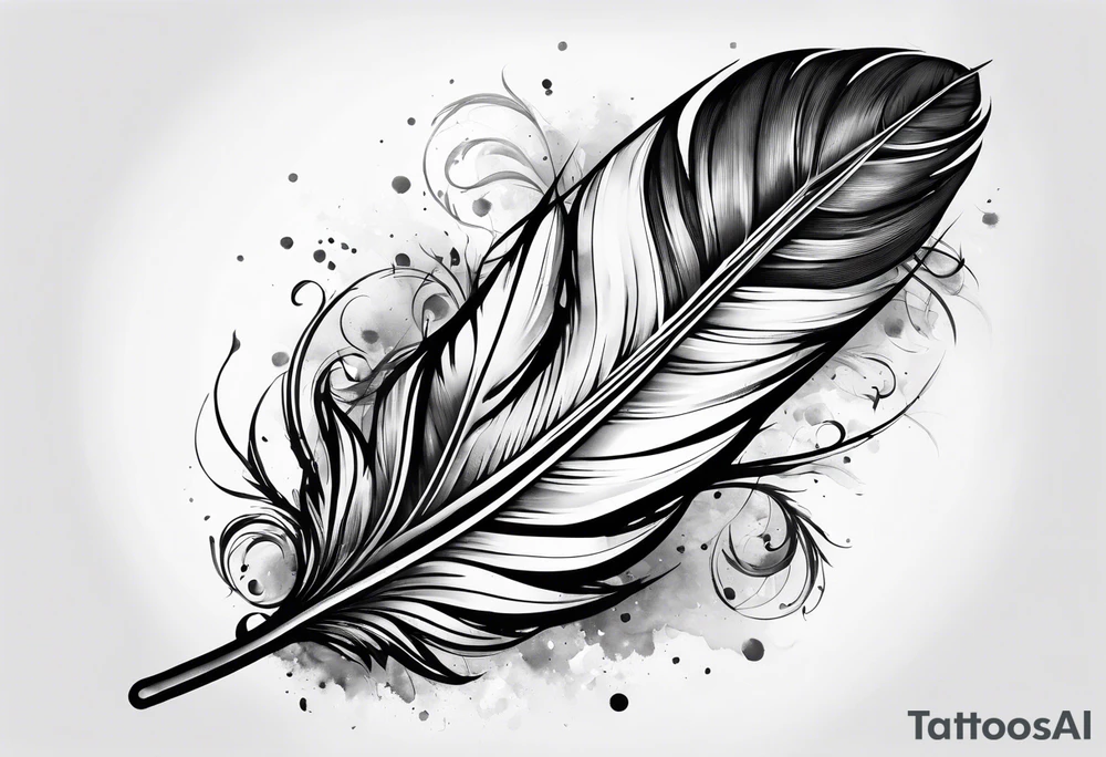 pen wrapped in feather tattoo idea