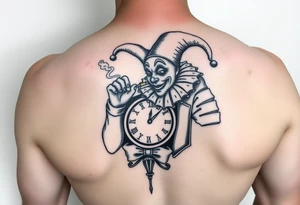 Jack in the box
Box as a clock
Spring as in smoke
Jester clown smoking on one hand drinking on the other tattoo idea