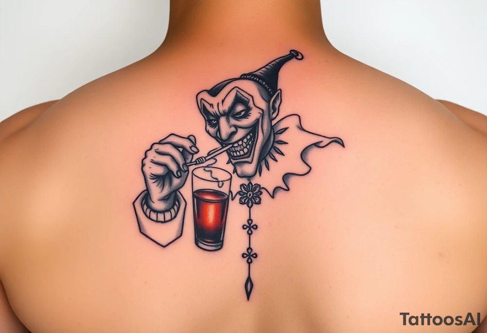 jester smoking and drinking tattoo idea