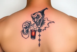 jester smoking and drinking tattoo idea