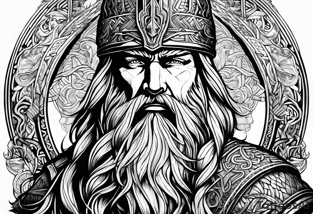 nordic god odin no helmet tattoo idea