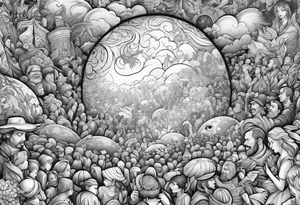 Crowd popping out from earth tattoo idea