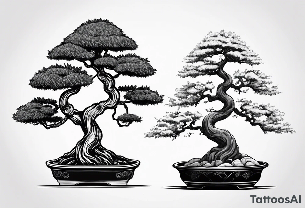bonsai tree with one side that has more foliage than the other. Mean to fit under an arm on a rib cage. tattoo idea