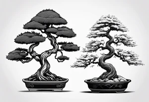 bonsai tree with one side that has more foliage than the other. Mean to fit under an arm on a rib cage. tattoo idea