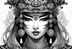 Japenese henya mask girl warrior tattoo idea