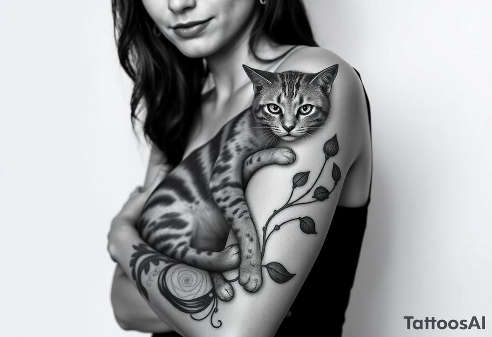 women with cat tattoo idea