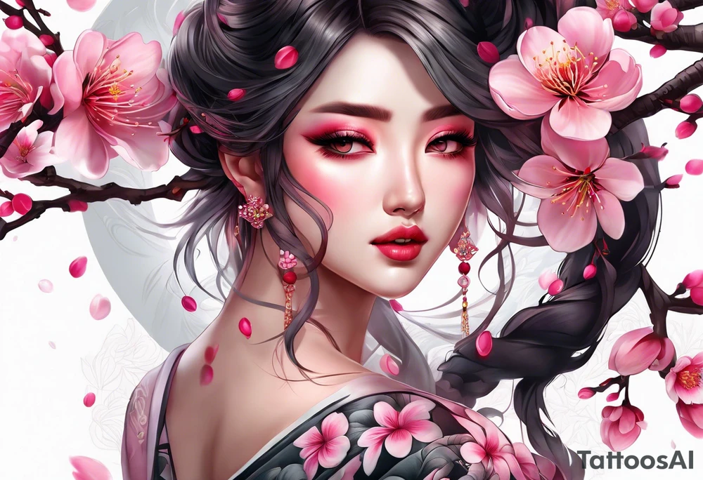 Vibrant, pink plum blossom tattoo idea