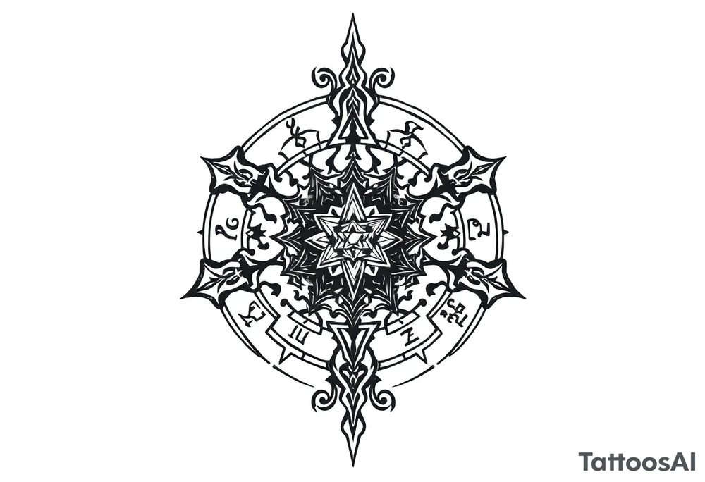 mytical shaman and witch ancient ornament with runes tattoo idea