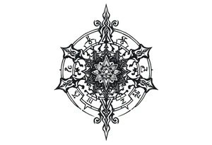 mytical shaman and witch ancient ornament with runes tattoo idea