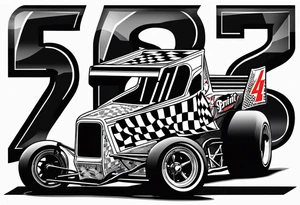 Sprint car, numbers 45, 29, checkered flag, skulls, race suit tattoo idea