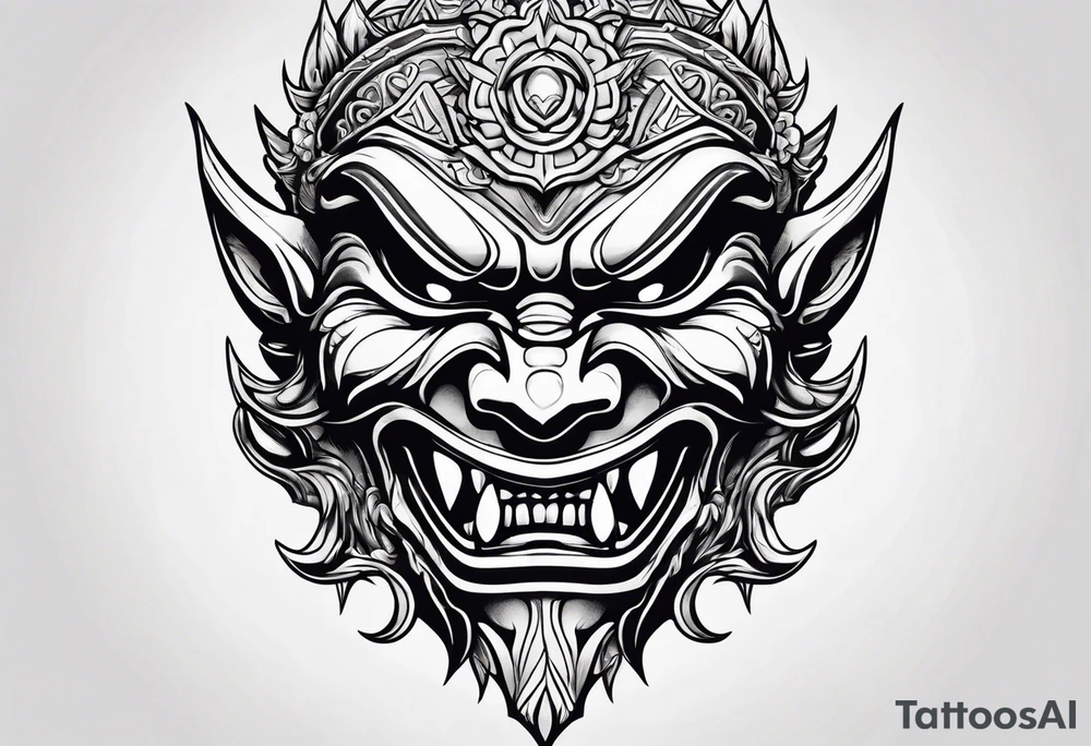 korean goblin mask with sharp teeth tattoo idea